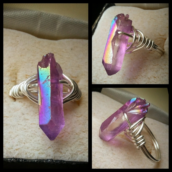 Purple aura quartz ring Handmade ring Quartz ring Aura quartz ring Crystal ring Electroformed ring